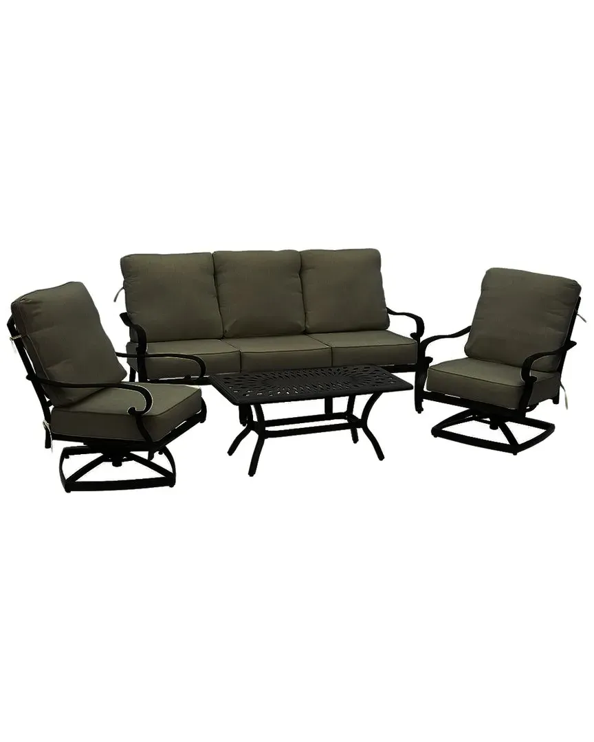Windsor 4-Piece Conversation Set with Cushions - Black, Aluminum