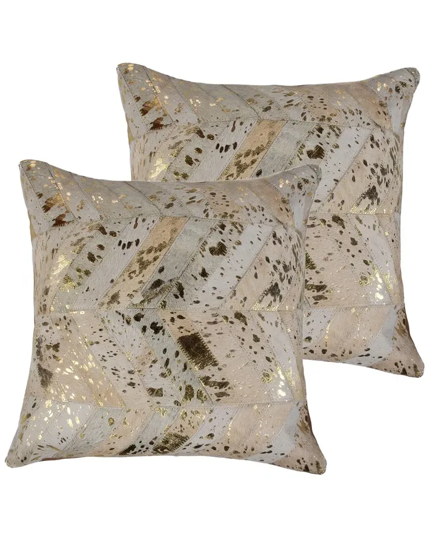 Torino Chevron Throw Pillows Pack of 2 - Natural, Cowhide