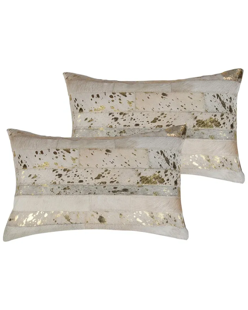 Torino Madrid Pack of 2 Throw Pillows - Gold, Cowhide