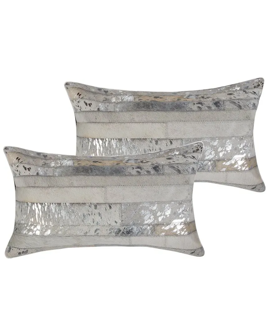 Torino Madrid Pack of 2 Throw Pillows - Grey, Cowhide