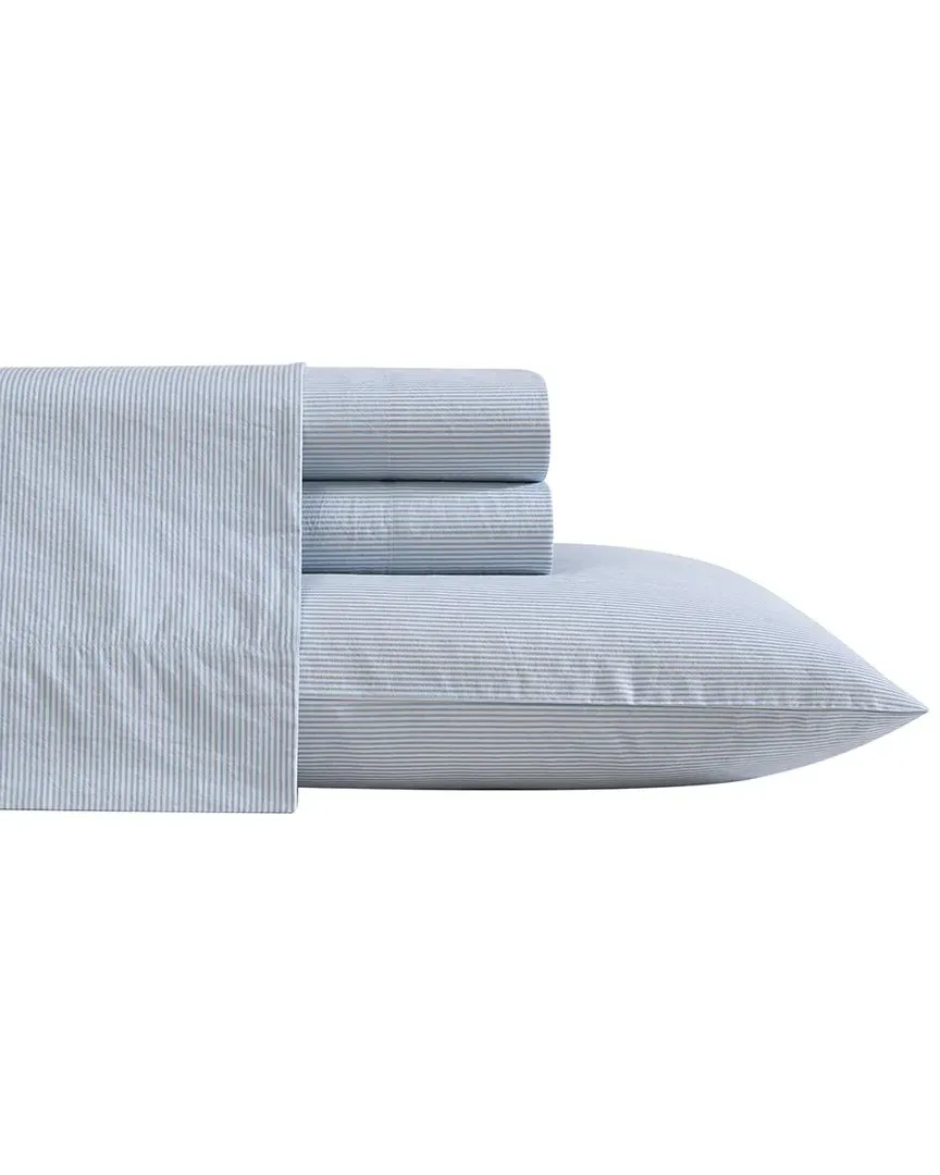 200tc Penny Pinstripe Cotton Percale Sheet Set - Blue