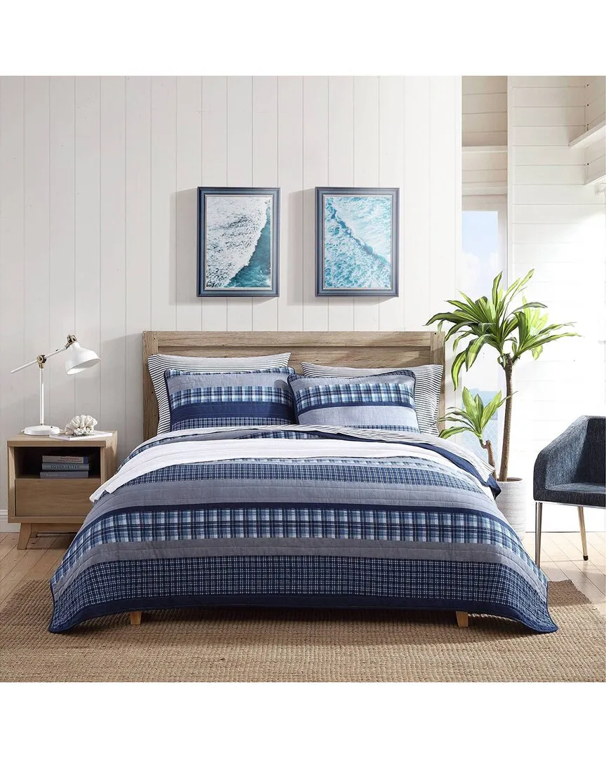 Addison Reversible Quilt Set - Blue, Cotton