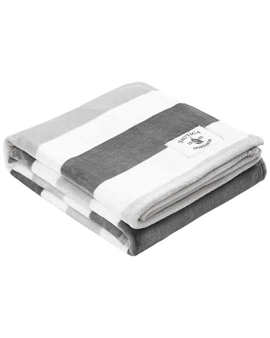 Awning Stripe Micro Flannel Reversible Throw Blanket - Grey image