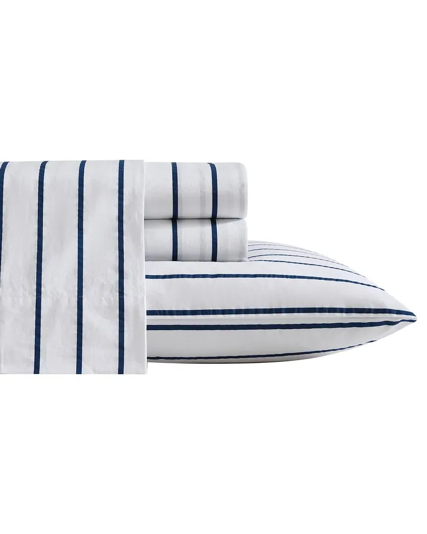 Brenton Stripe Cotton Percale Sheet Set - Navy