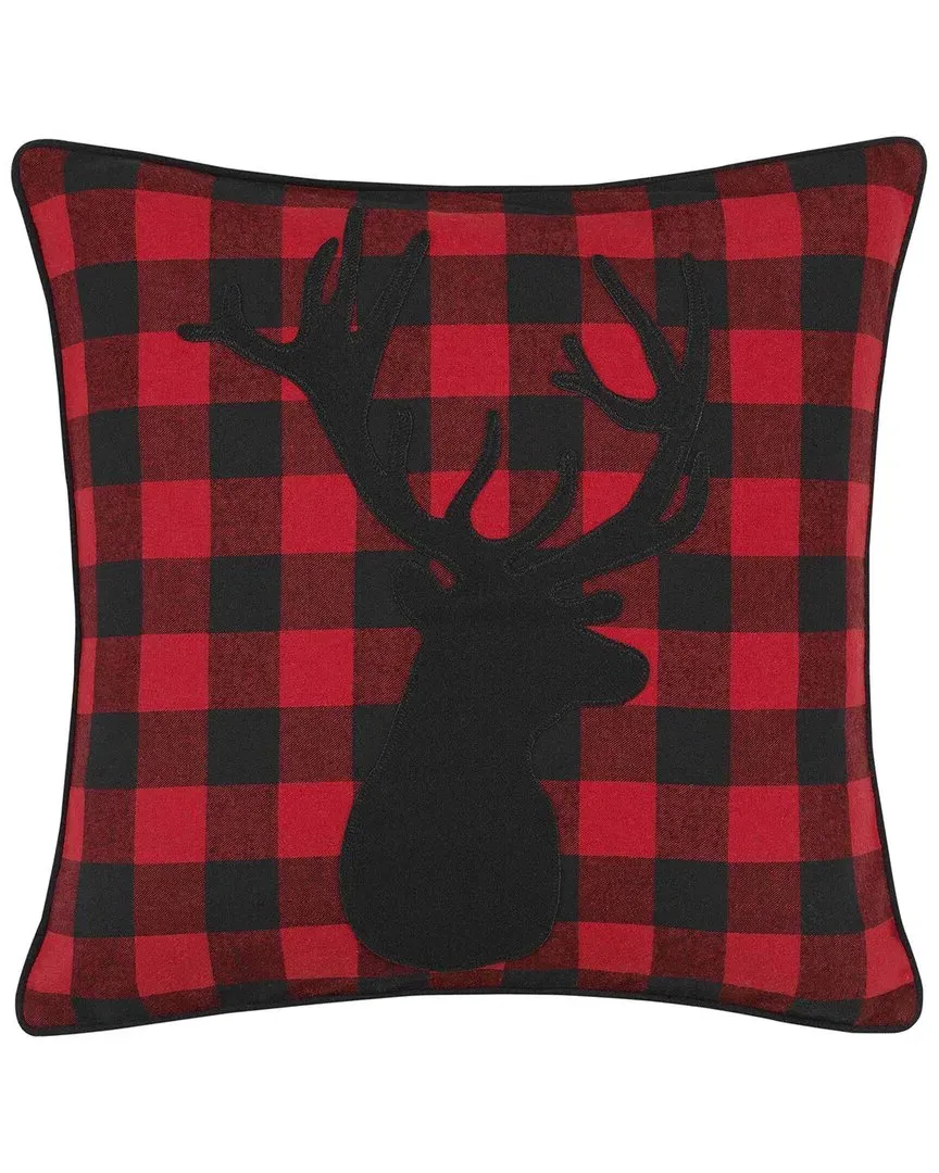 Cabin Plaid Stag Head Throw Pillow - Red image