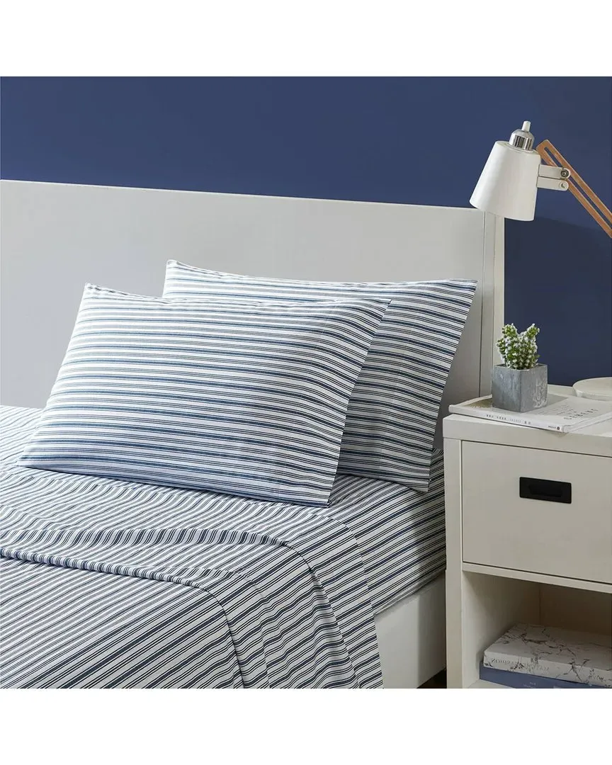 Coleridge Stripe Cotton Percale Sheet Set - Blue image