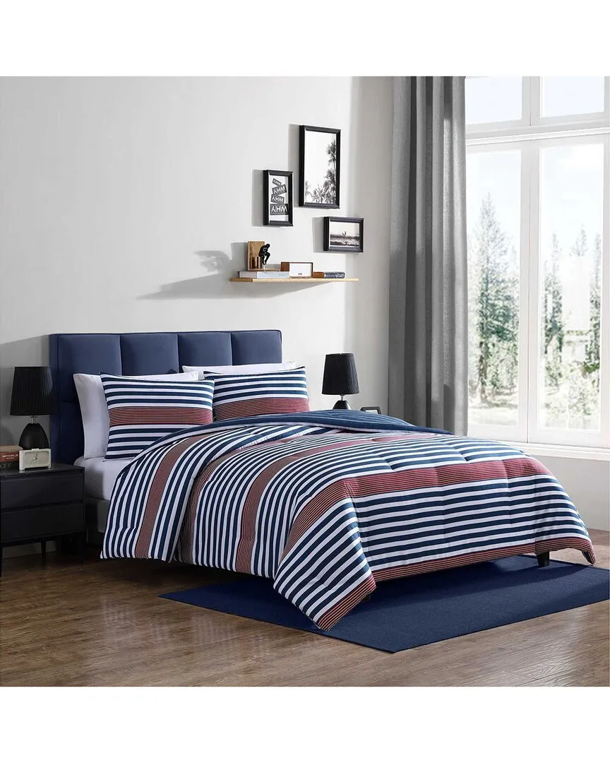 Kennedy Stripe Comforter Bedding Set - Blue White Red image