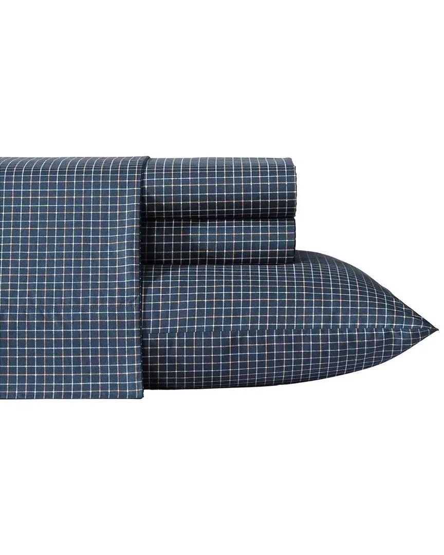 Reece Plaid Cotton Percale Sheet Set - Navy Beige