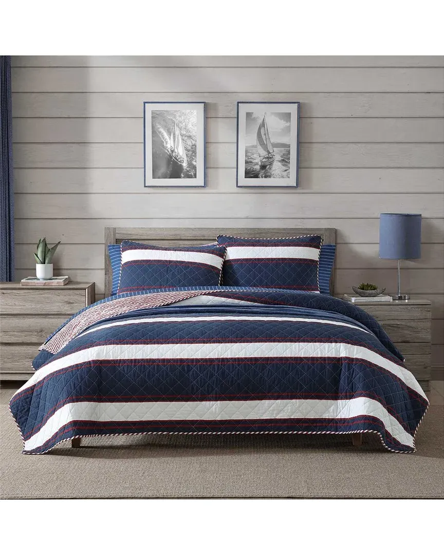 Wesley Reversible Cotton Quilt Set - Navy