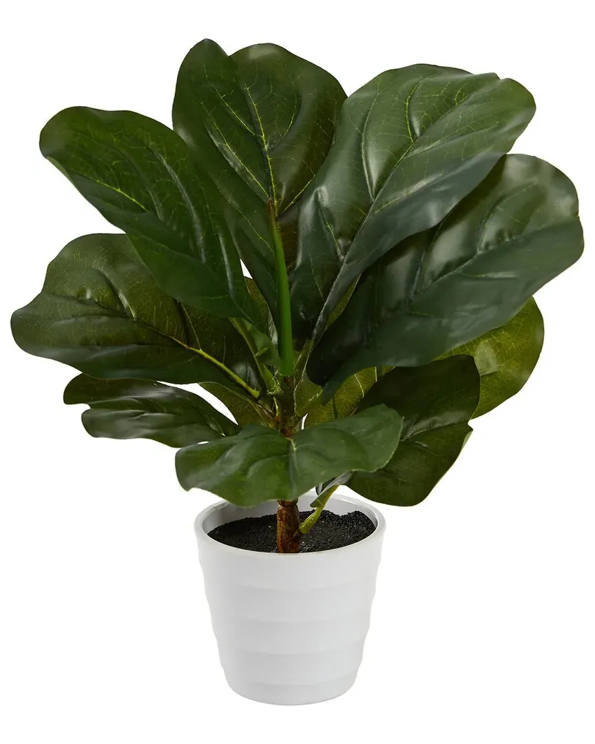 11in Fiddle Leaf Artificial Plant in Planter - Green image