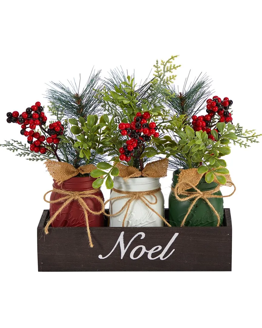 12in Holiday Winter Pine And Berries Arrangement - Green image