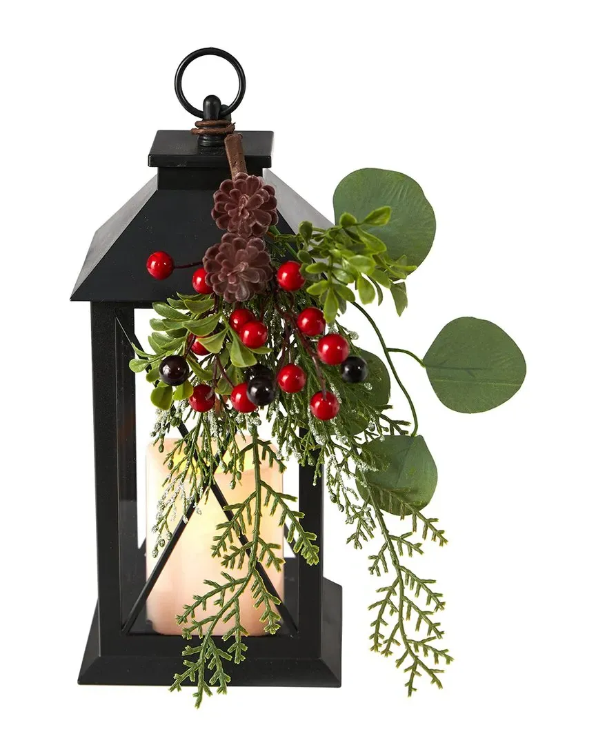 12in Metal Lantern Table Arrangement with LED Candle - Green image