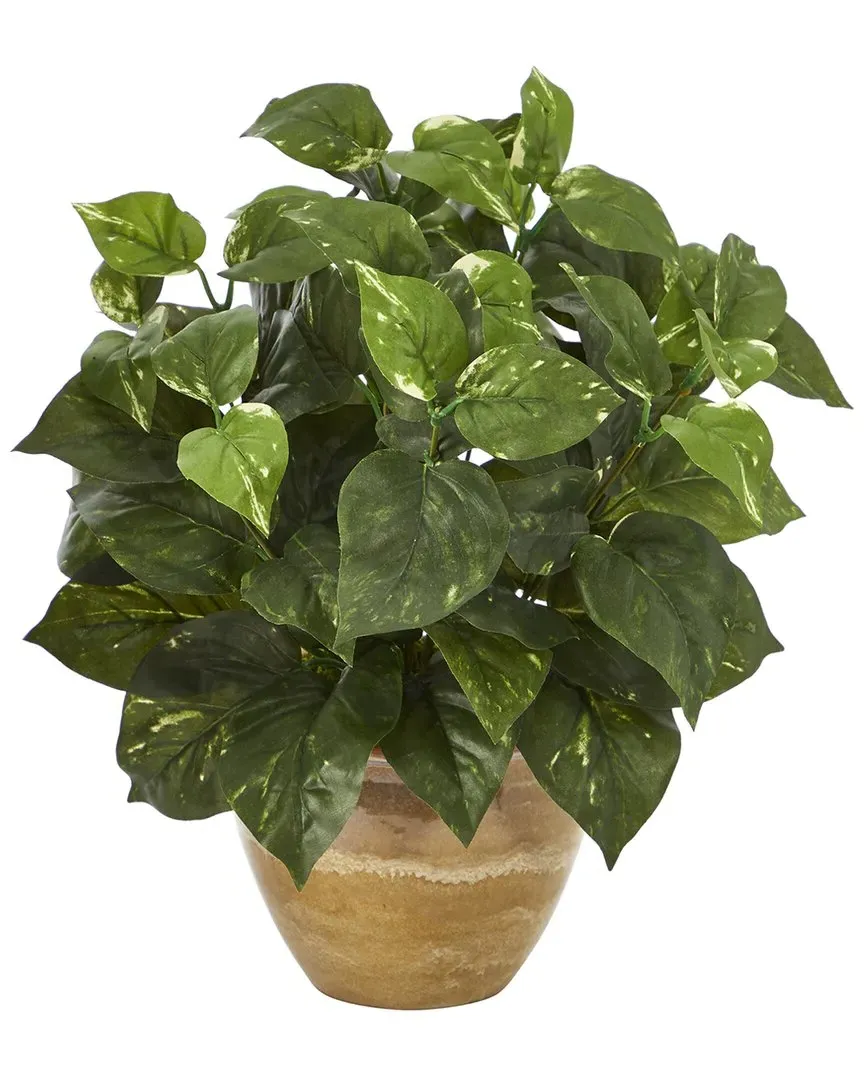 14in Pothos Artificial Plant in Ceramic Planter - Green image