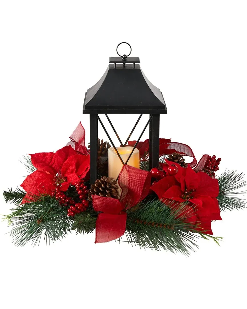 15in Holiday Table Arrangement with Lantern - Green