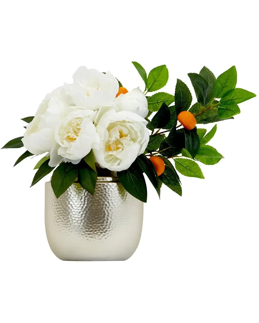 16in Artificial Peony Dahlia Arrangement with Vase - White