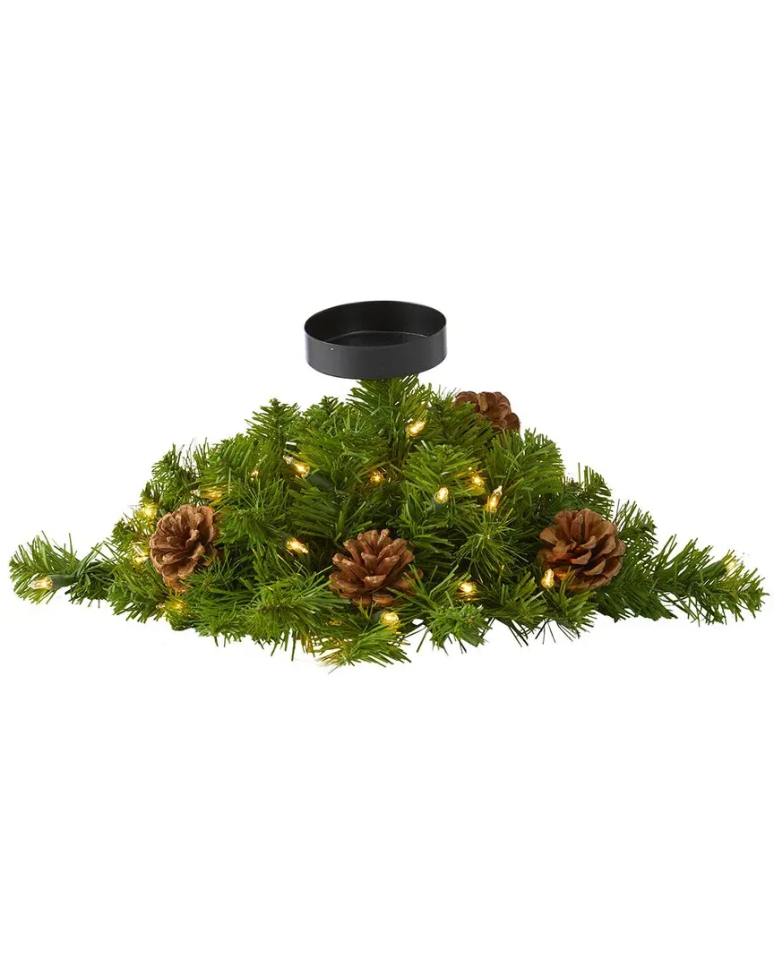 16in Christmas Pine Candelabrum with Lights - Green image