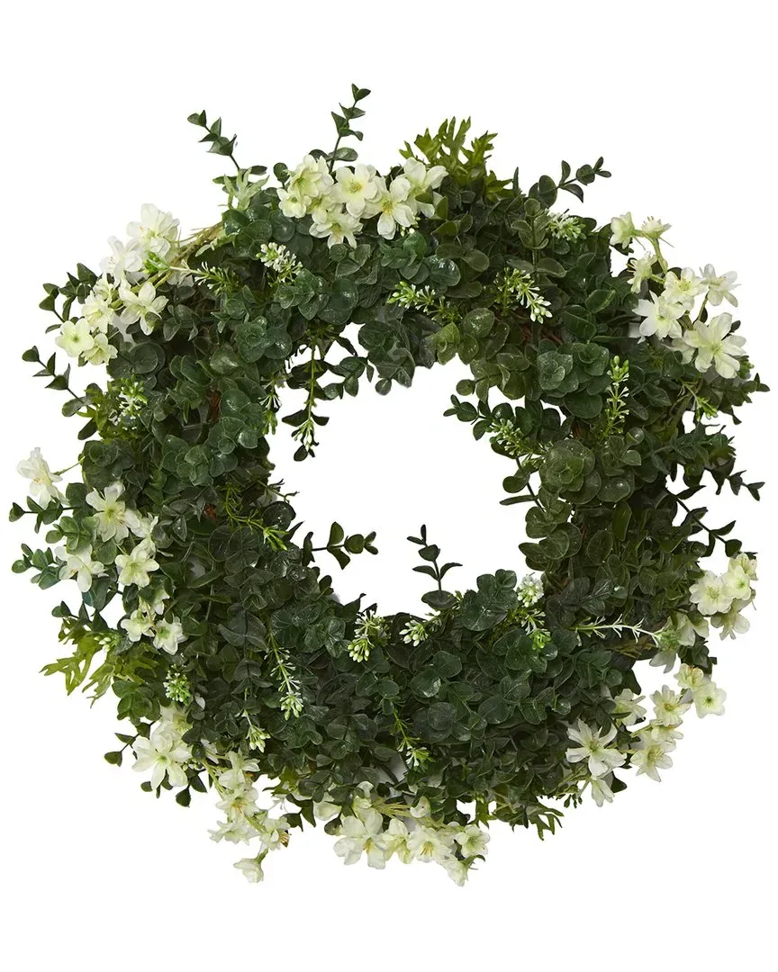 18in Eucalyptus & Dancing Daisy Artificial Wreath - Green image