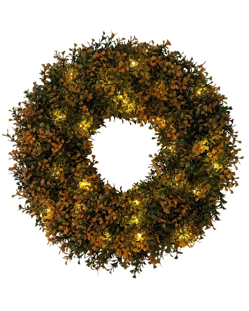 18in Pre-Lit Autumn Boxwood Artificial Fall Wreath - Orange image