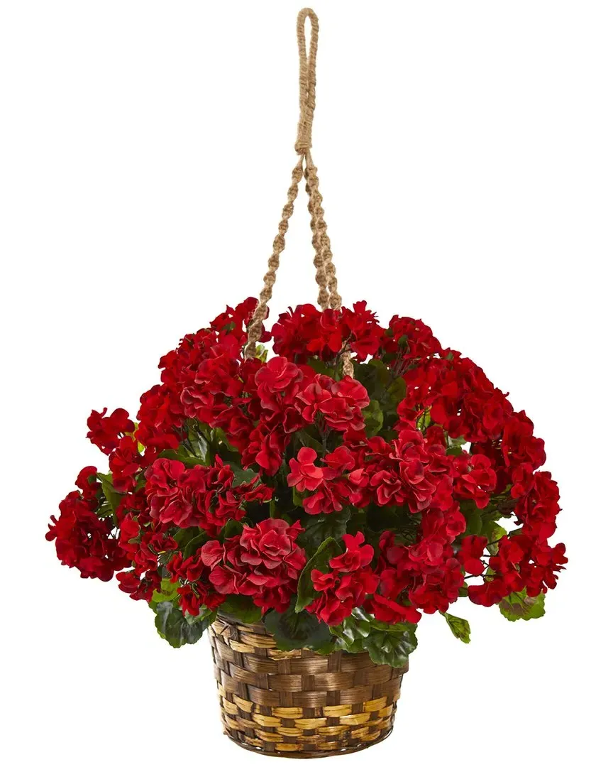 19in Geranium Hanging Basket Artificial Plant - Red image