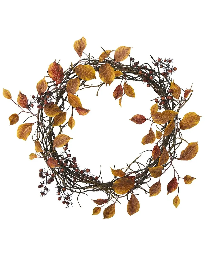 19in Harvest Leaf Artificial Wreath - Orange image