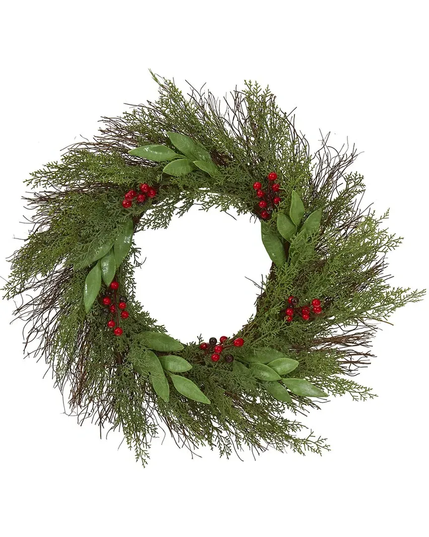 20in Cedar And Ruscus Artificial Wreath - Green image
