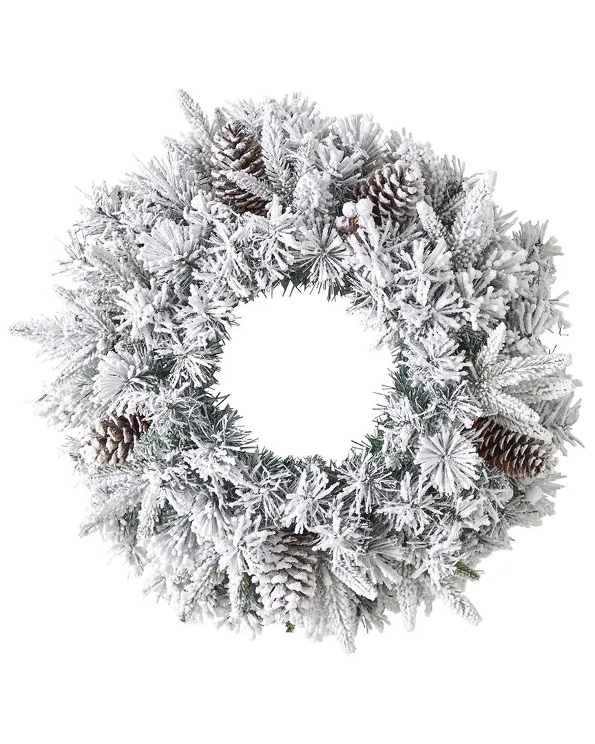 20in Flocked Christmas Wreath with LED Lights - White