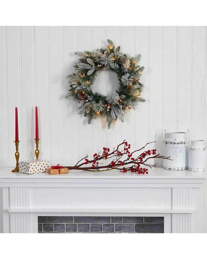 20in Flocked Mixed Pine Christmas Wreath with LED Lights - Green