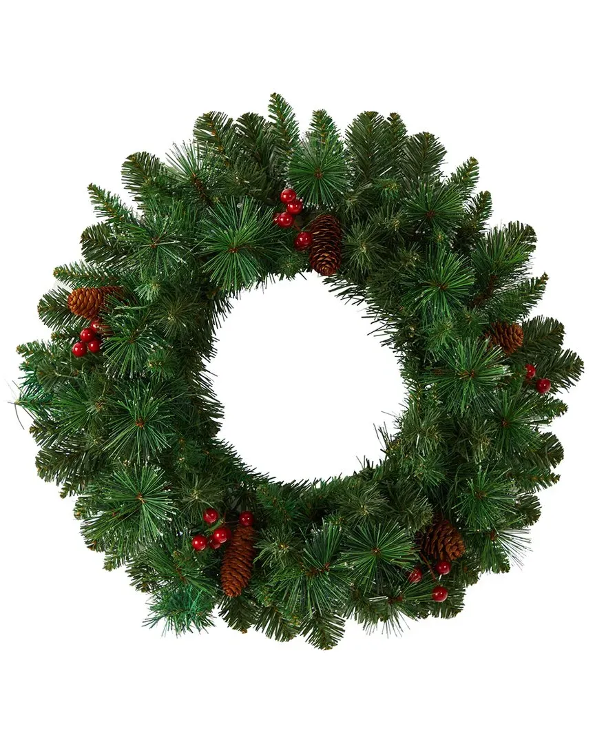 20in Frosted Pine Christmas Wreath with LED Lights - Green