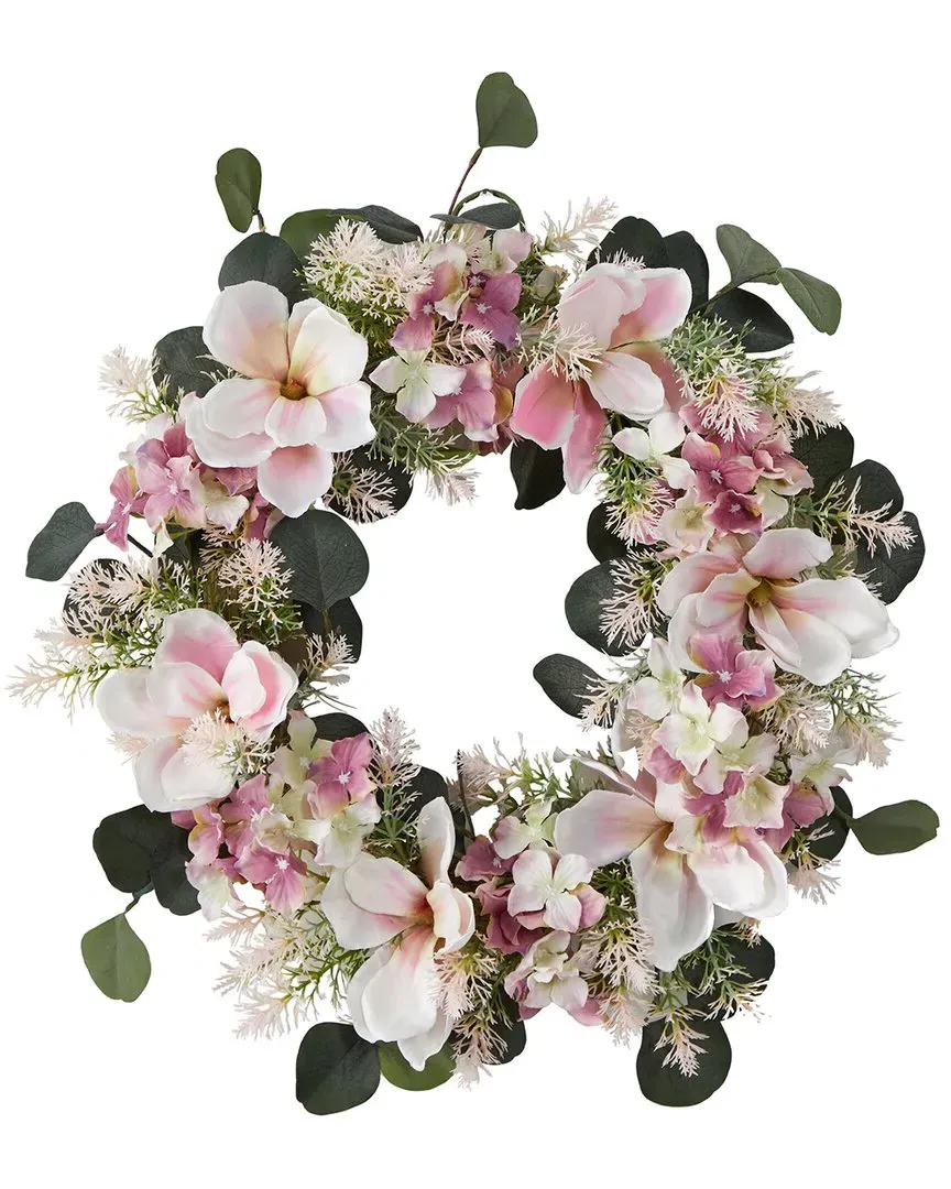 20in Hydrangea And Magnolia Artificial Wreath - Pink image