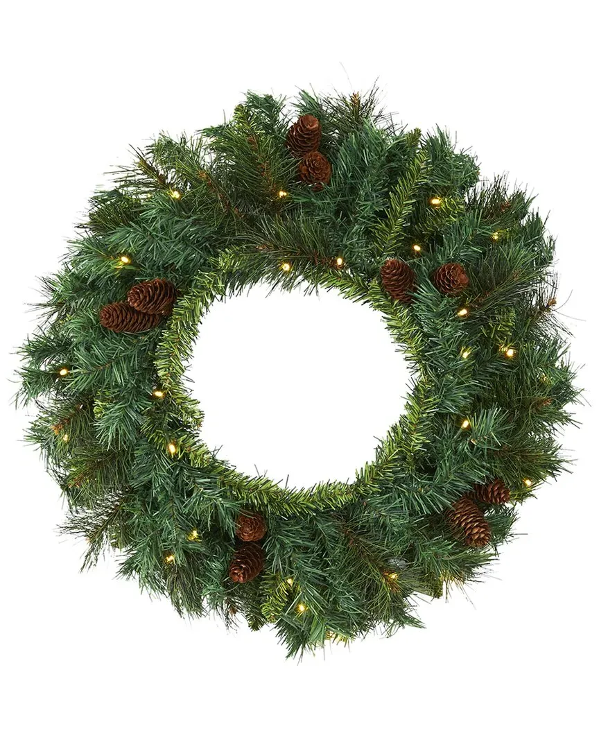 20in Mixed Pine Christmas Wreath with LED Lights - Green