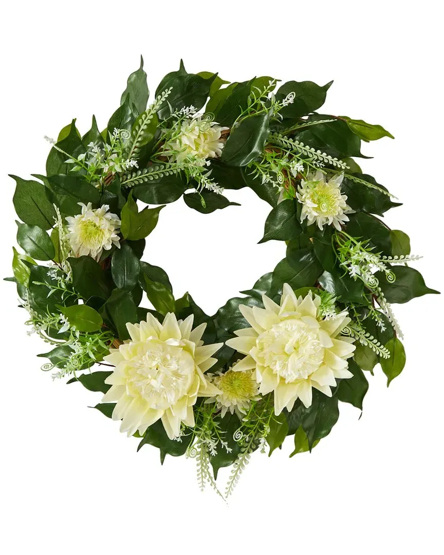20in Protea Artificial Wreath - White image