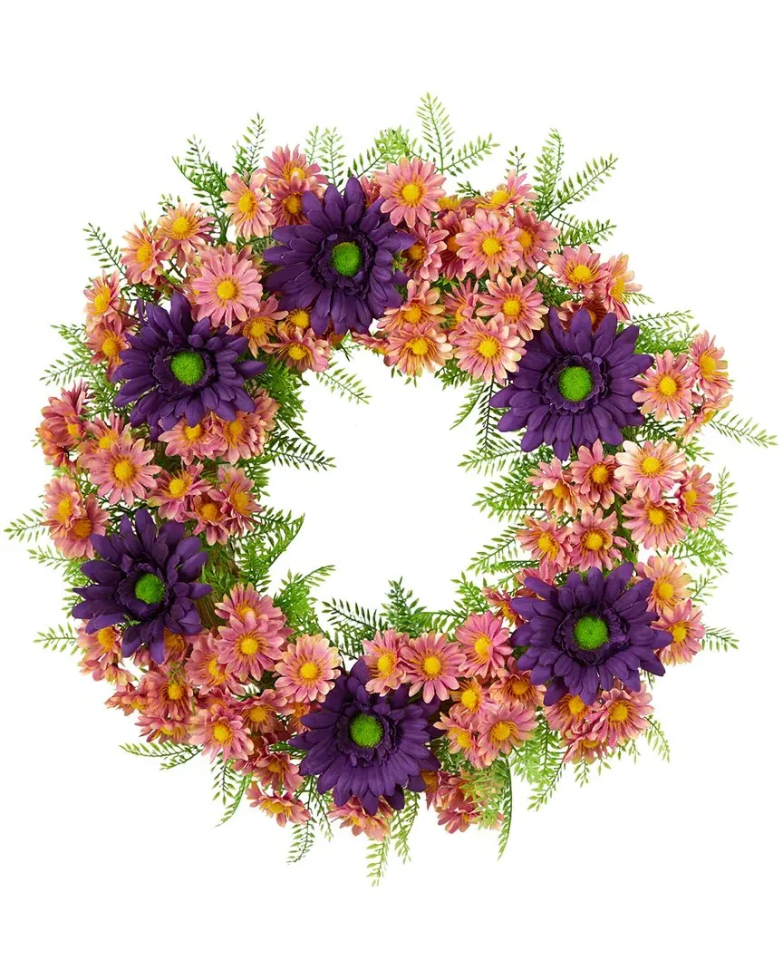 21in Mixed Daisy Artificial Wreath - Purple image