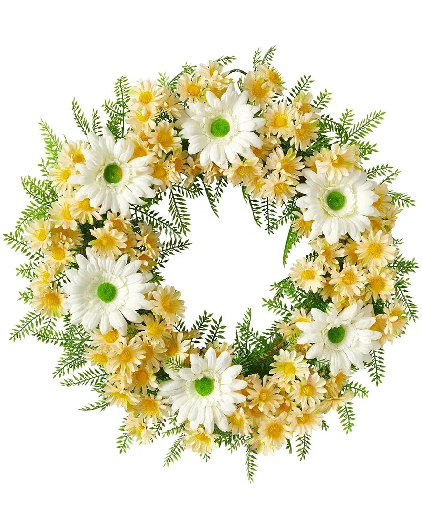21in Mixed Daisy Artificial Wreath - White