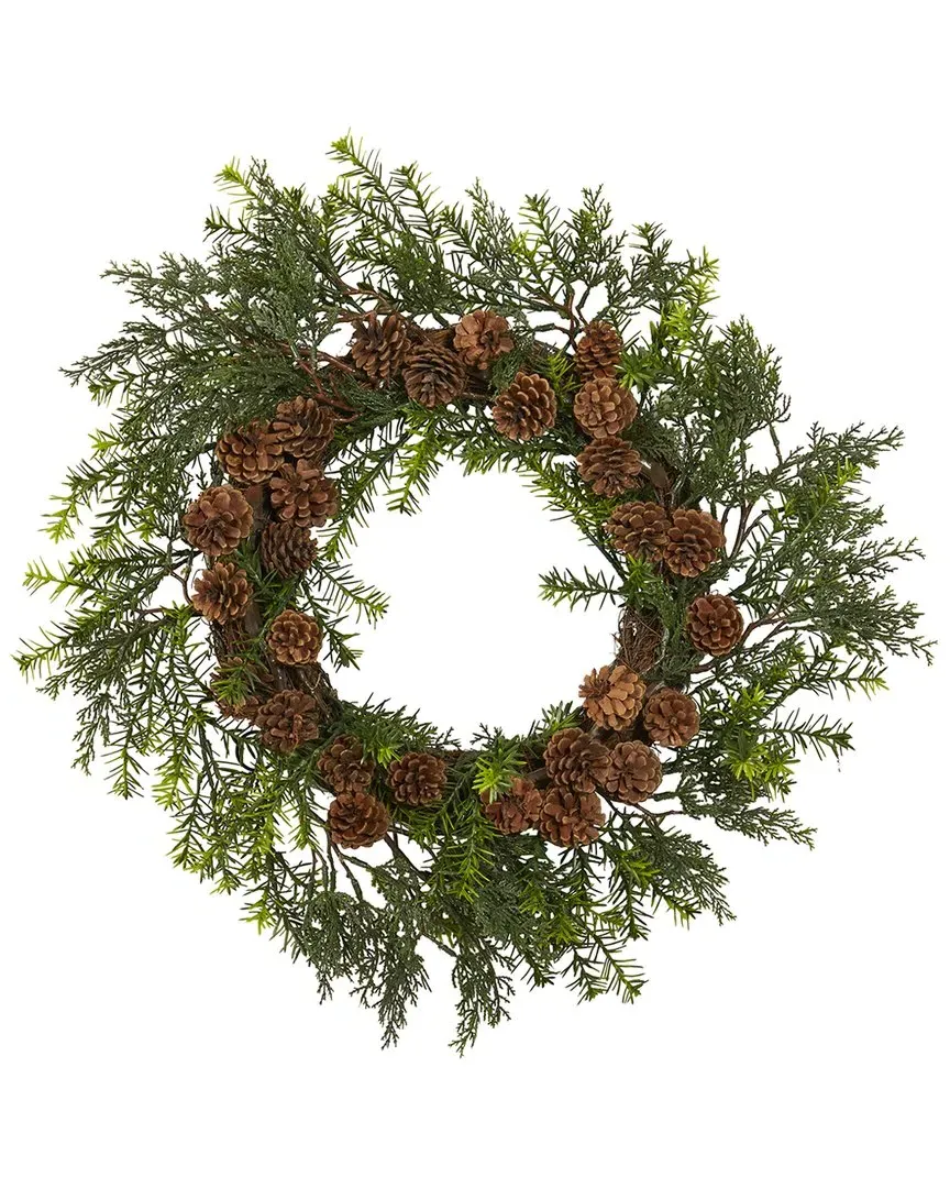 22in Cedar Grass Pine Cone Artificial Wreath UV Resistant - Green