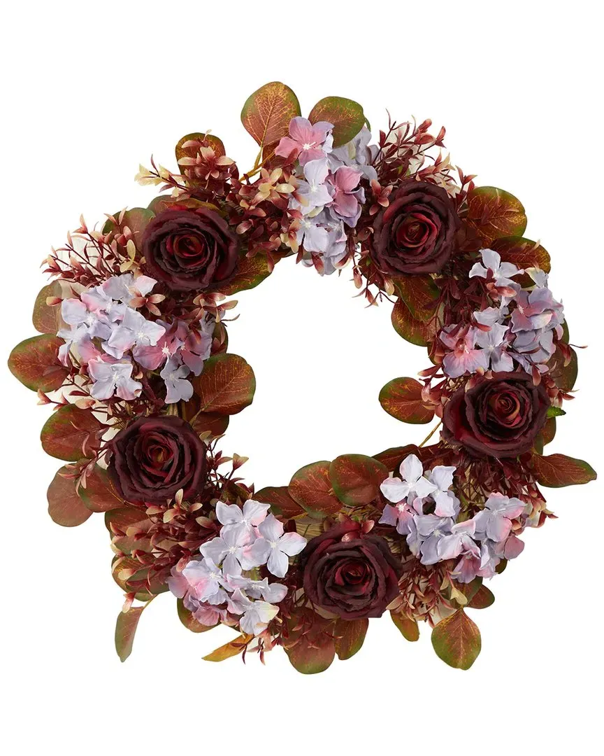 22in Fall Hydrangea & Rose Artificial Wreath - Purple image