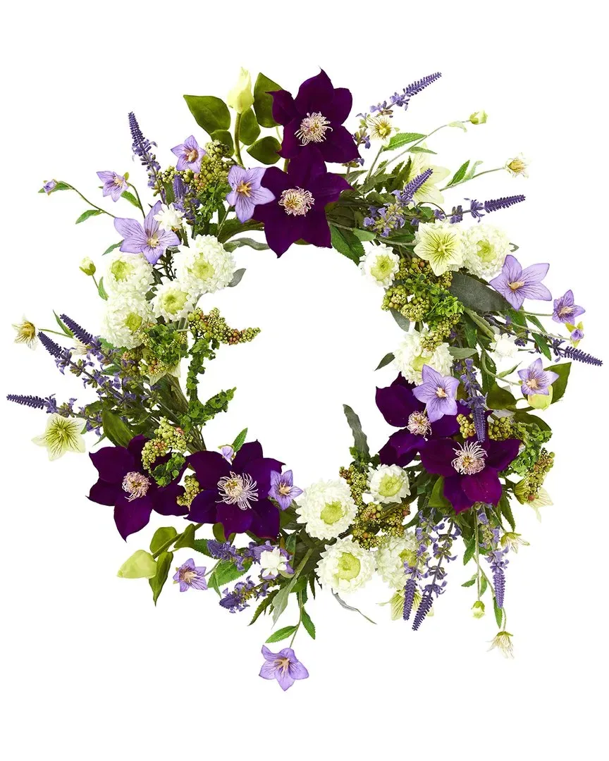 22in Mixed Flower Artificial Wreath - Purple image