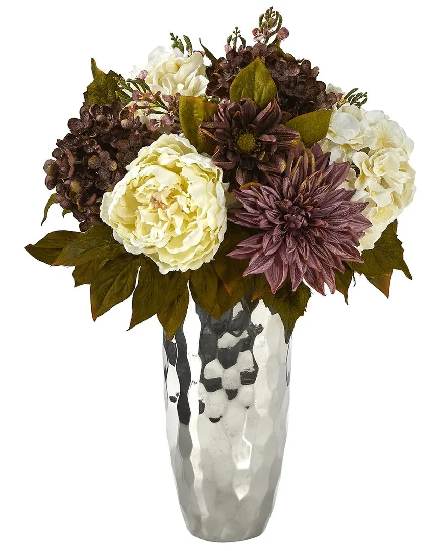 22in Peony, Hydrangea & Dahlia Arrangement in Vase - Purple