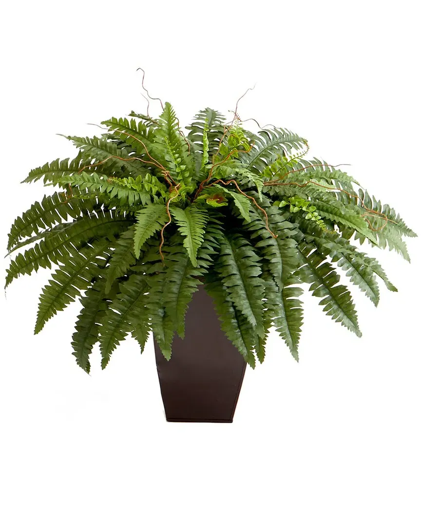 23in Artificial Boston Fern Plant with Square Metal Planter DIY Kit - Green