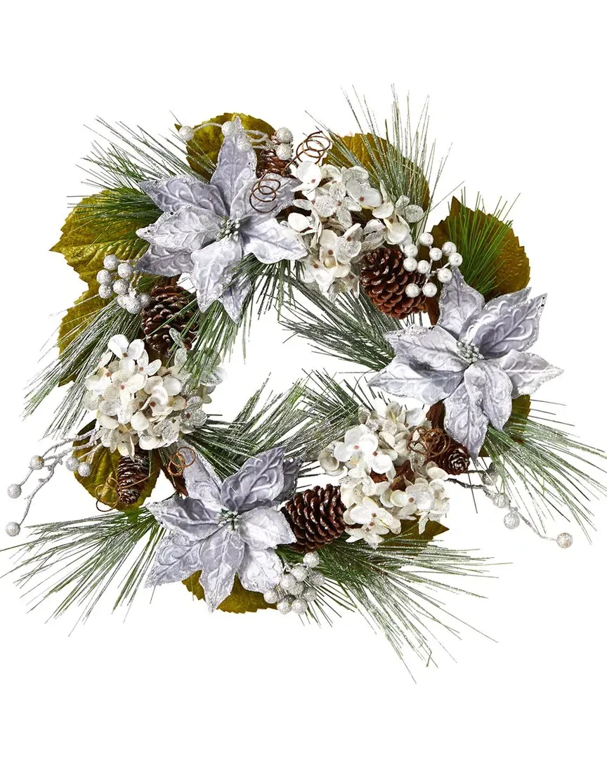 24-Inch Christmas Wreath with Poinsettia - Silver image