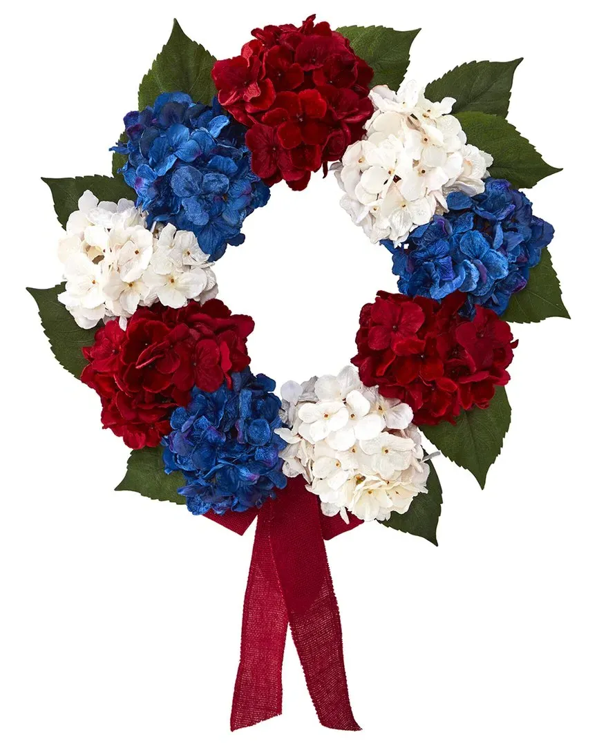 24in Americana Hydrangea Artificial Wreath - Red image