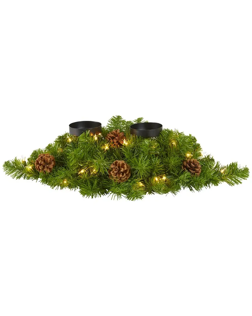 24in Artificial Christmas Double Candelabrum - Green image