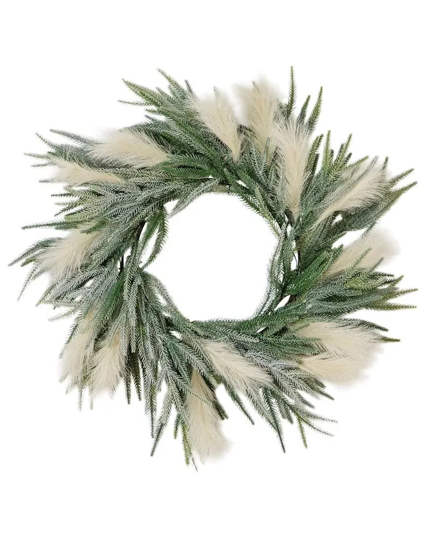 24in Balsam Fir Pine & Pampas Wreath with LED Lights - White