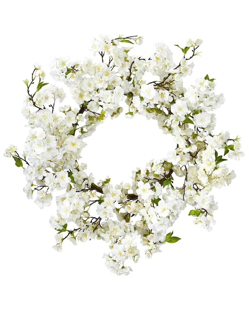 24in Cherry Blossom Wreath - White