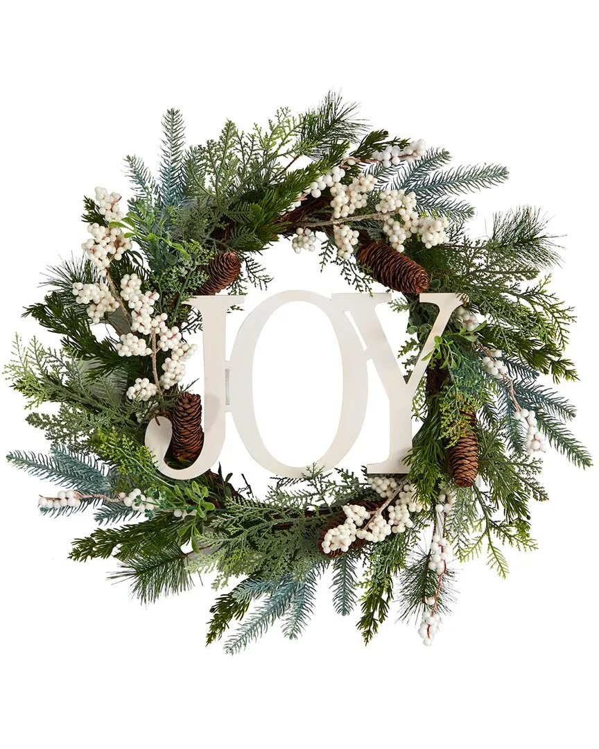 24in Christmas Joy Greenery Holiday Wreath - Green image