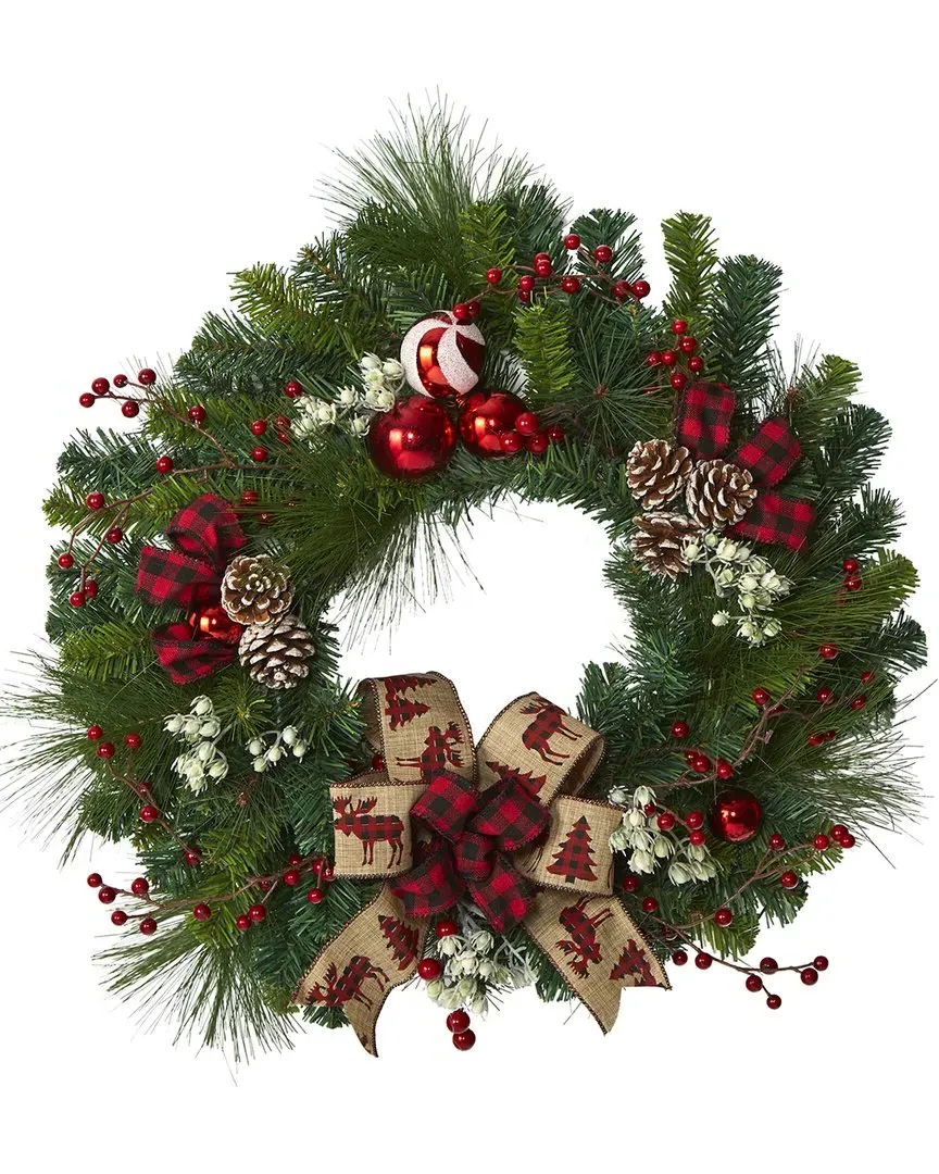 24in Christmas Pine Artificial Wreath with Bow - Green image