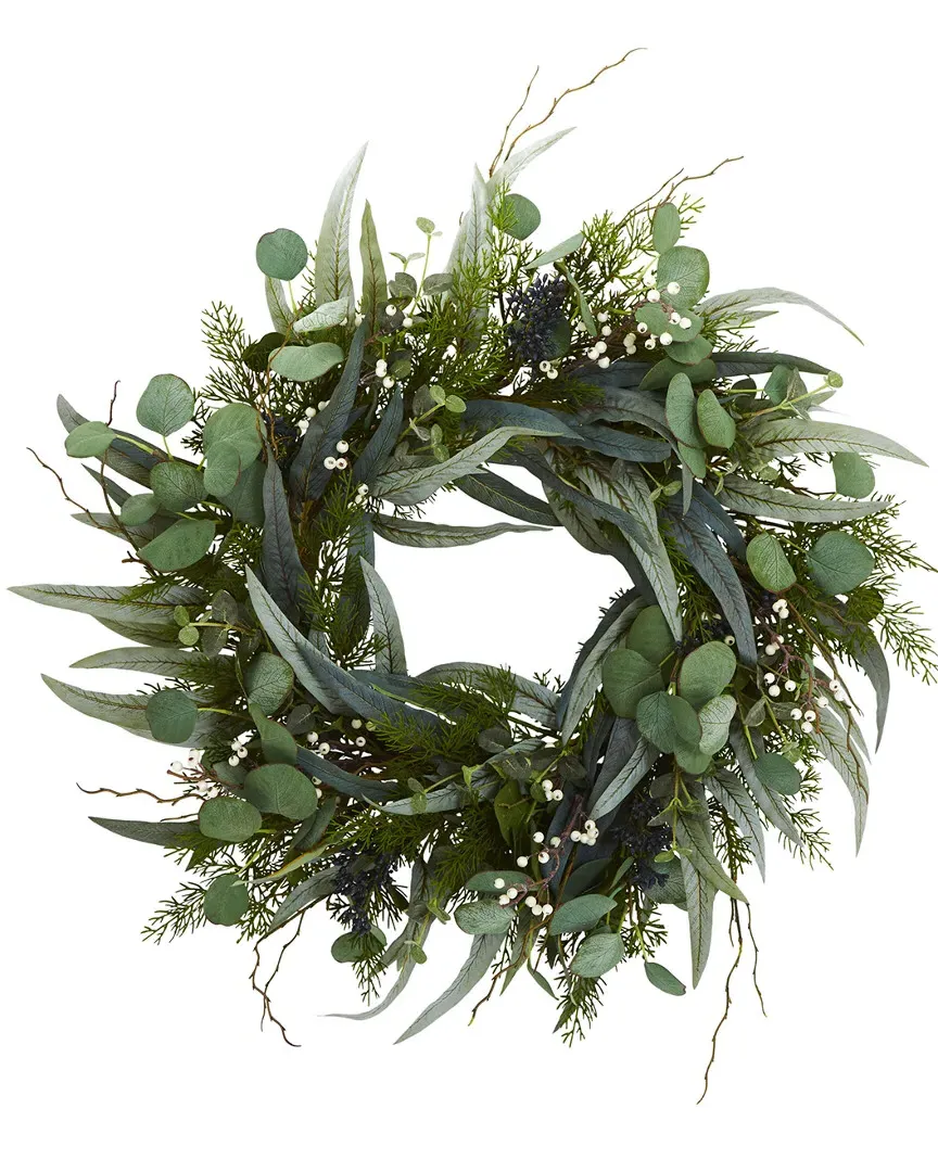 24in Eucalyptus and Mixed Greens Artificial Wreath - Green image