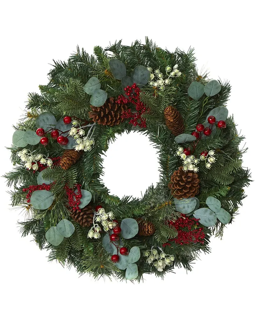 24in Eucalyptus Pine Artificial Wreath with Berries - Green