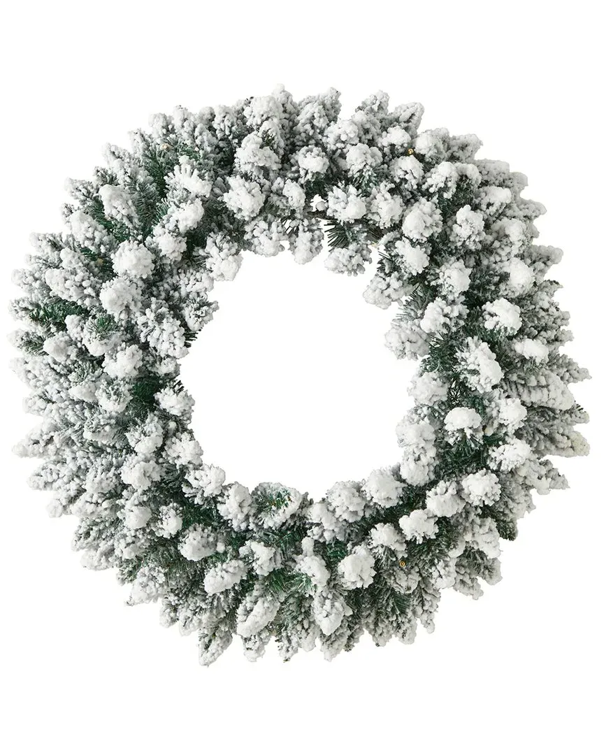 24in Flocked Christmas Wreath with LED Lights - Green