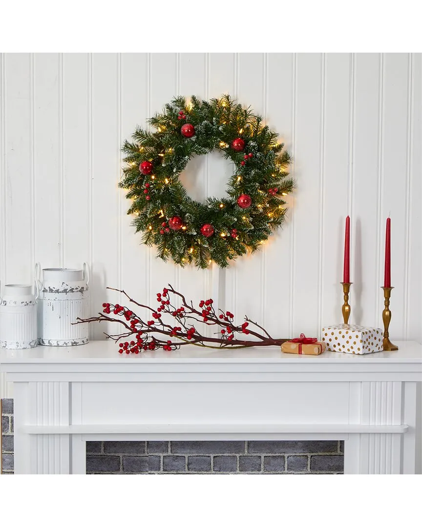 24in Frosted Christmas Wreath with LED Lights And Ornaments