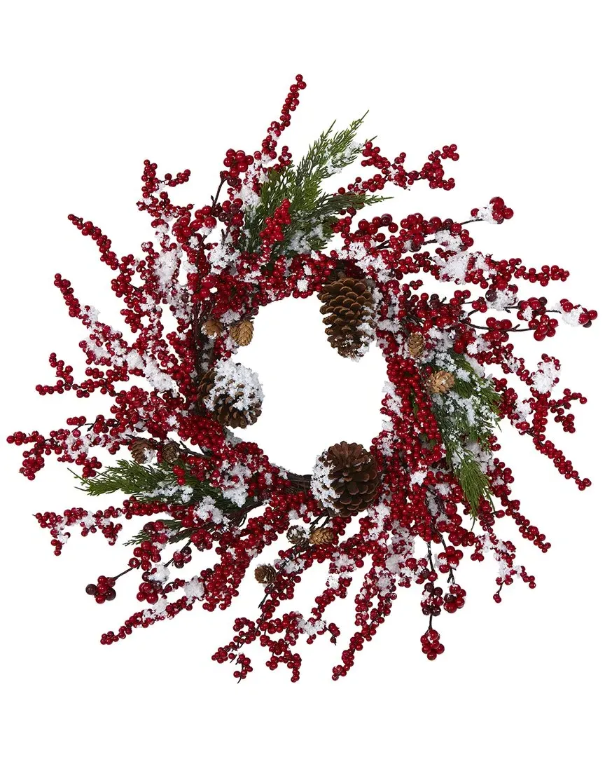 24in Frosted Cypress Artificial Wreath with Berries - Red